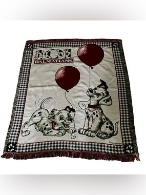 VTG Beacon Tapestry Throw Blank 101 Dalmatians Puppies Balloons Fringe